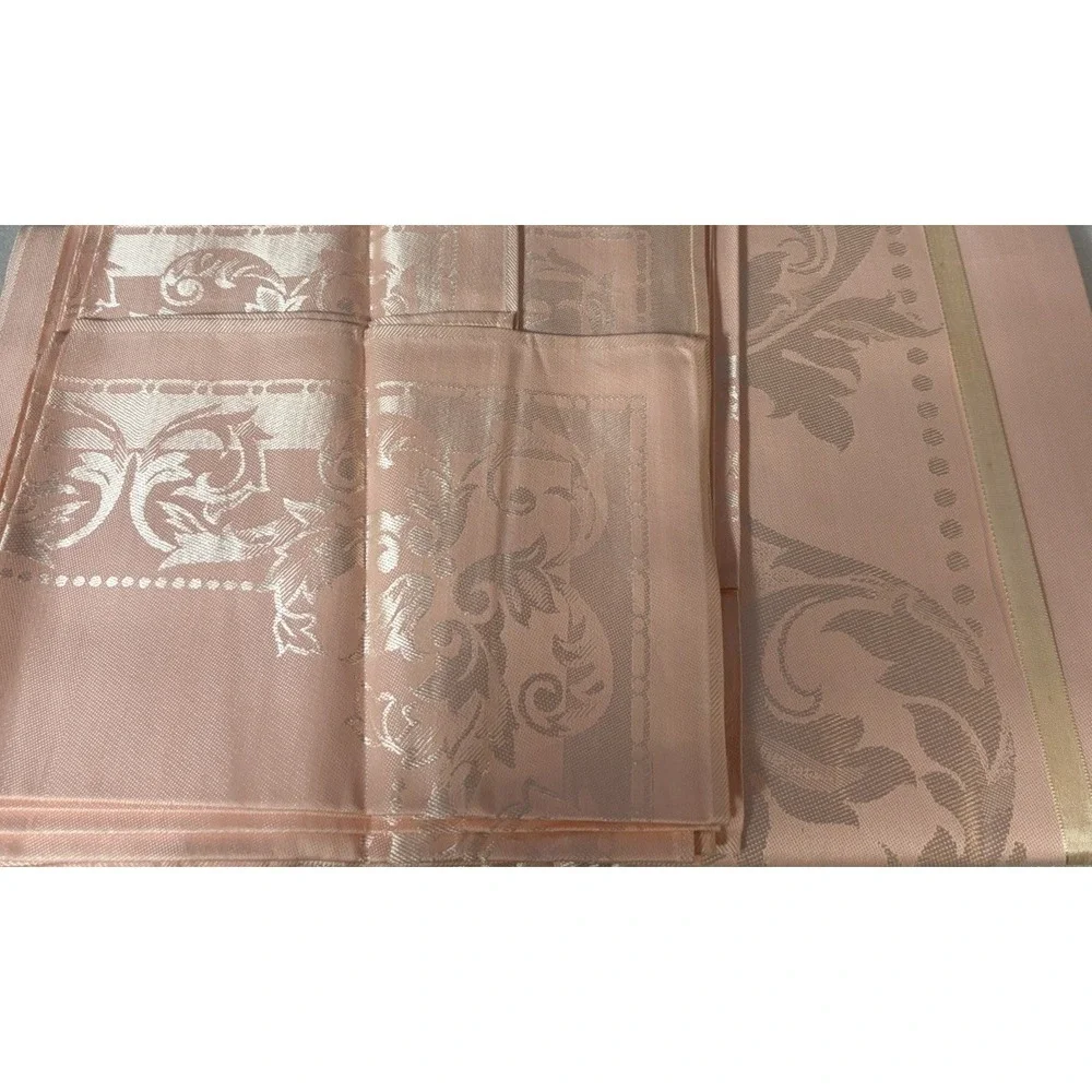 Vtg Toyobo Japan Damask Tablecloth Napkin (8) Set 64x84 Pink Cotton Rayon NOS
